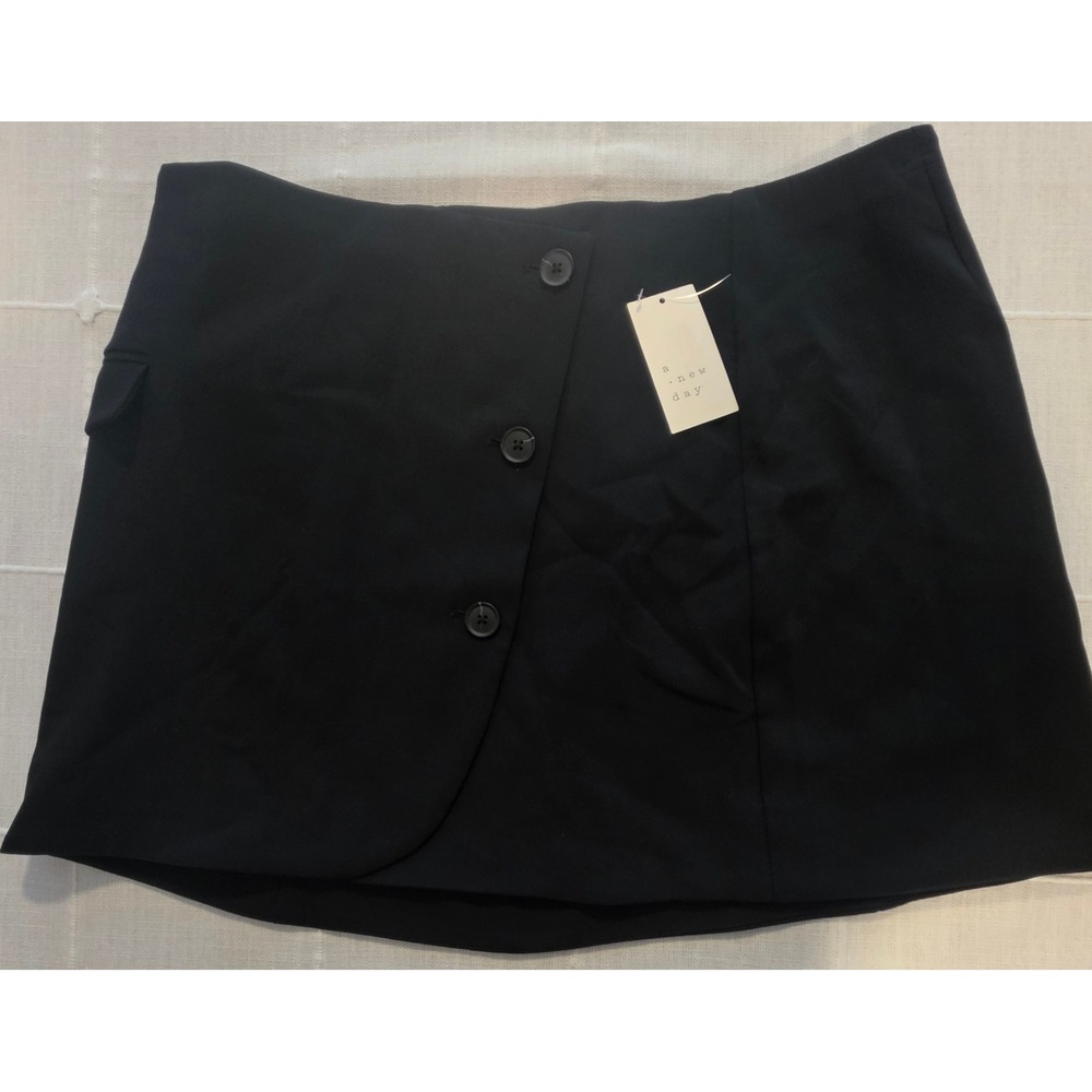 A New Day Black Wrap Front Button Mini Skirt Plus Size 17 NWT